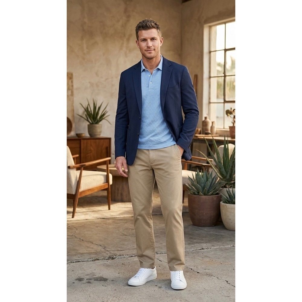 Peter Millar Mens Khaki Pima Cotton Stretch Chino Pants Size 34 Tan